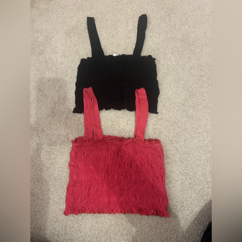 American Eagle Outfitters Smocked Crop Tanks - Black & Red